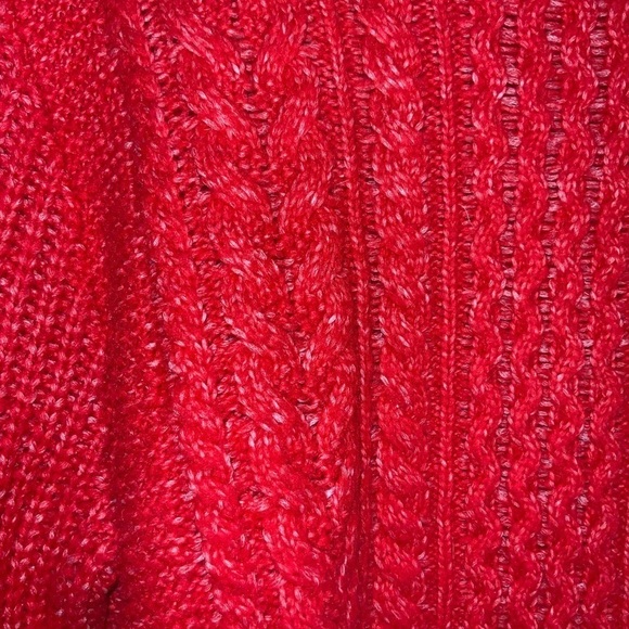Loft Cropped Turtleneck Cable Knit Wool Blend Cozy Sweater Crimson Fire Red Lg - Picture 11 of 13